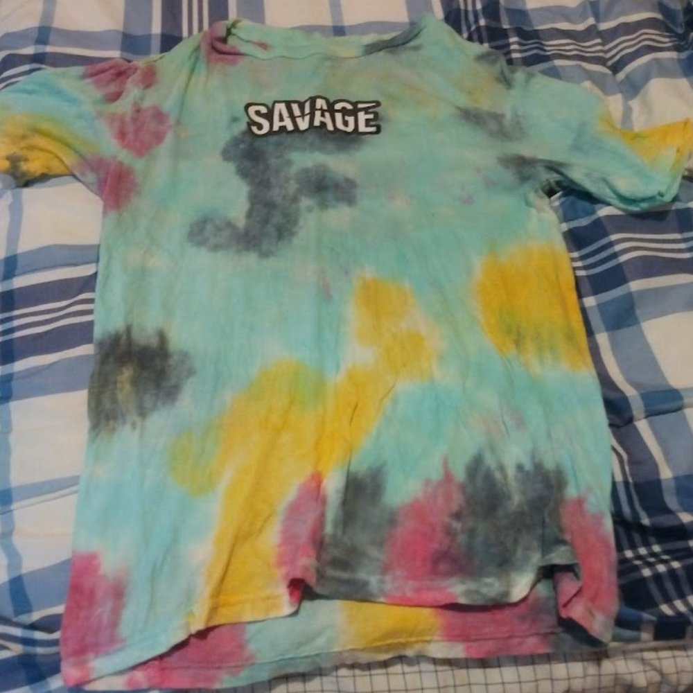 Womens Light Blue, White, Yellow, Pink Black Tie Dye Short Sleeve Shirt 14/16